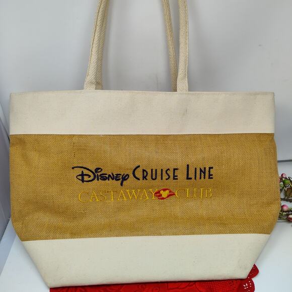 Disney Cruise Line Castaway Club Burlap Canvas Large Beach Tote Bag - Picture 2 of 8